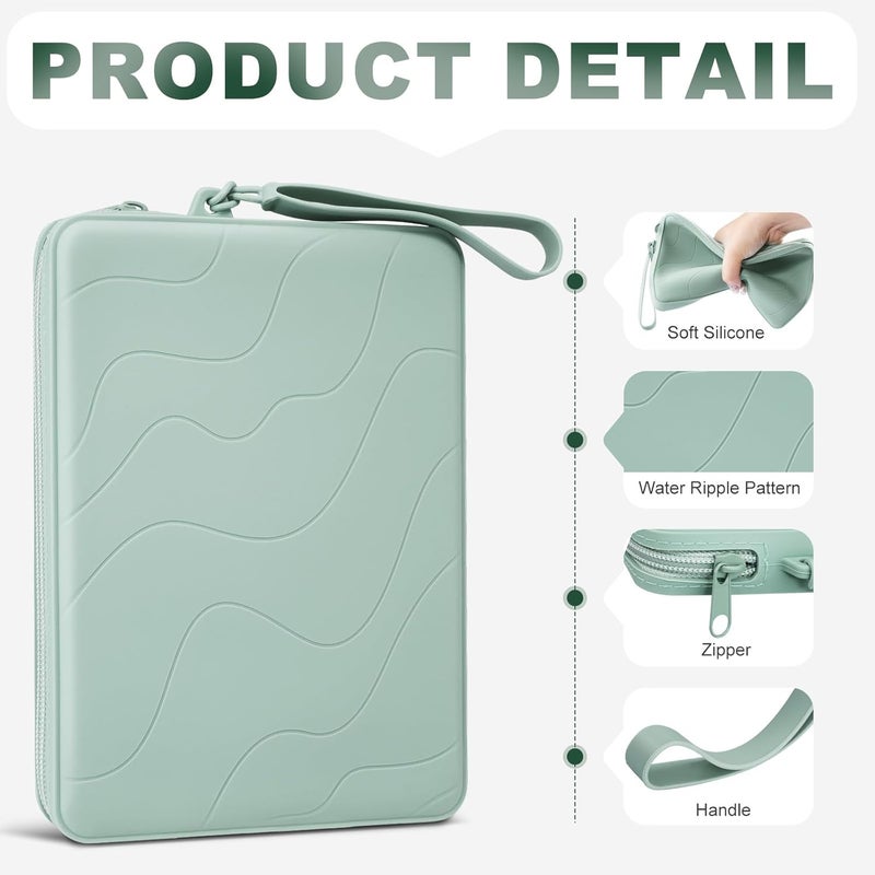 Dadanism 6-7 Inch Silicone Clutch for 7" Kindle Paperwhite and Kindle Colorsoft Signature Edition, 6" K-indle, Kobo, Nook E-Reader, Anti-Dust Coating Multi-Purpose Bag for Phone, Wallet, Sage Green - Image 4